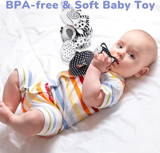 XIXILAND Baby Spiral Plush Toys, Black and White Baby Car Seat Toys, High Contrast Infant Newborn Toy 0-6 Months for Stroller Crib Mobile, Sensory Toy Best Gift for 0 3 6 9 12 Months Boys Girls