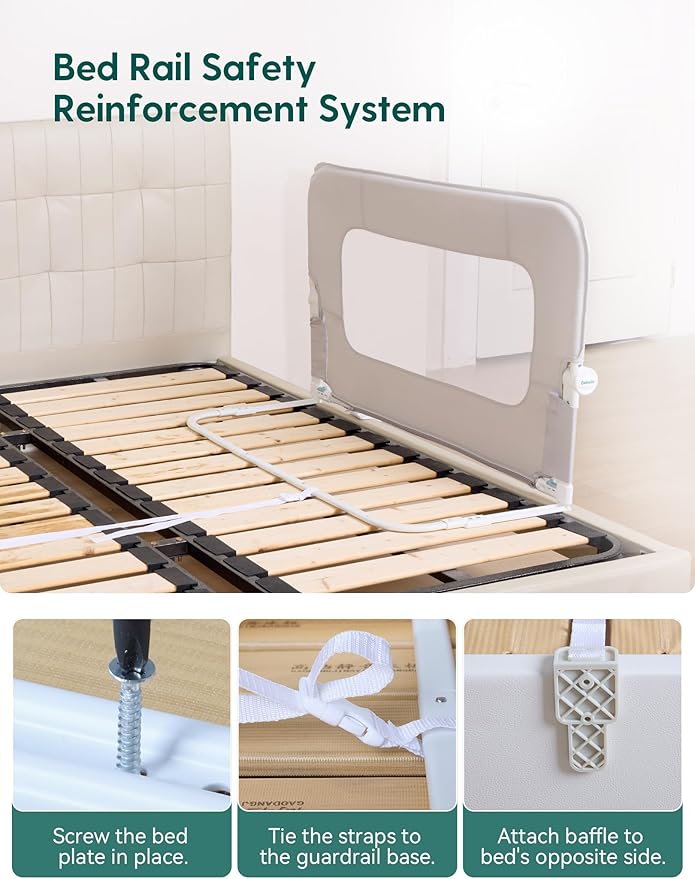 BABELIO Bed Rail for Toddlers, 43" Wide Swing Down & Adjustable Height Toddler Bed Rails for Kids/Elderly/Adults, Baby Side Railing for Twin/Full/Queen/King Size