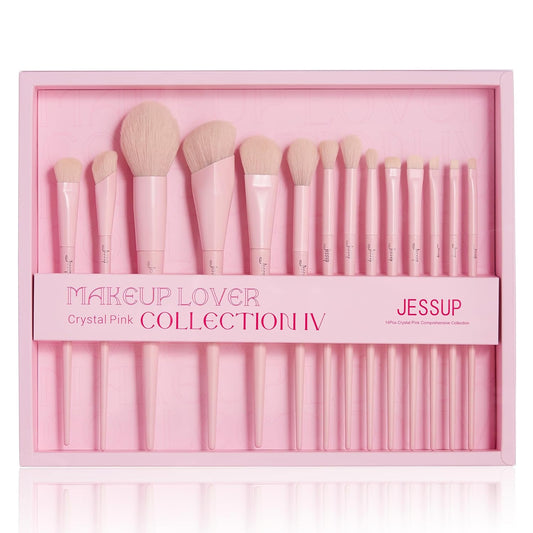Jessup Pink Makeup Brushes Set 14Pcs Make up Brushes Premium Vegan Foundation Concealer Blush Eyeshadow Eyeliner Powder Highlighter Blending Face Brush Set with Gift Box, T495-G