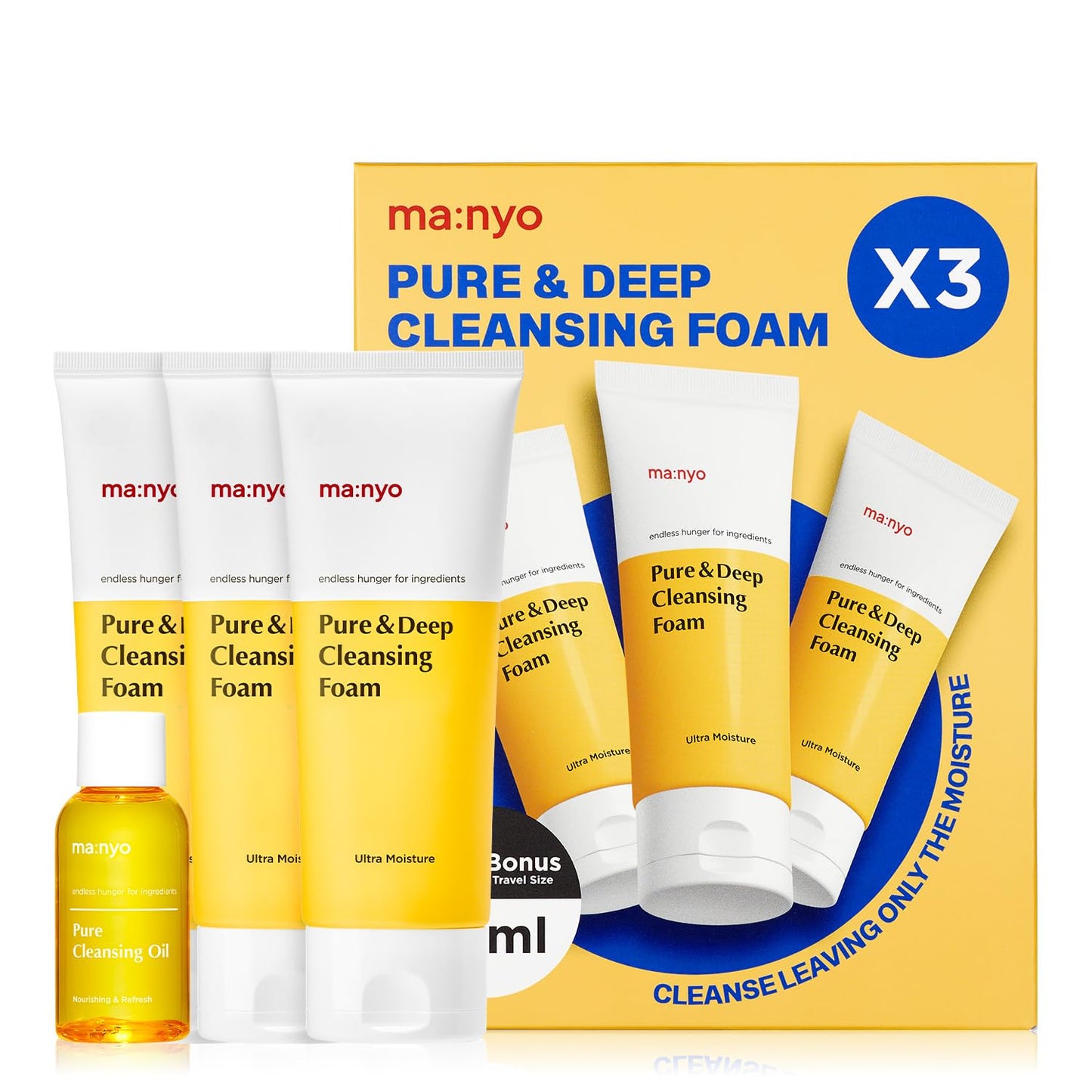 ma:nyo Pure & Deep Cleansing Foam Korean Skin care, Daily Cleanser (10.1 fl oz - 3pack)