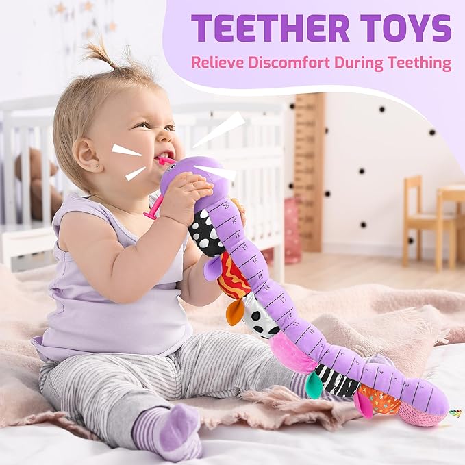 Sumobaby Infant Baby Musical Stuffed Animal Toys for 0-3-6-12 Months,Multi Sensory Toys with Crinkle and Rattles, Tummy Time Toys for Newborn Boys Girls, Caterpillar, Purple