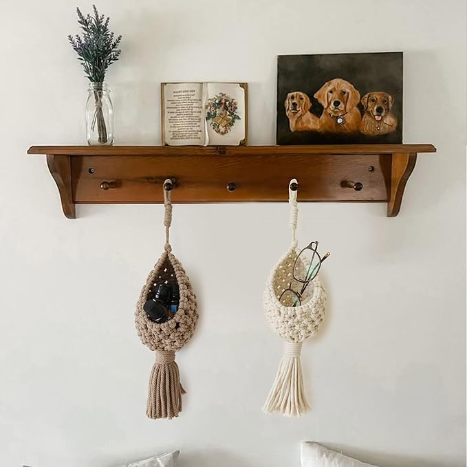 Macrame Wall Hanging Boho Decor Set of 2 Handmade Hanging Accents White & Cream Coffee Color Decorative Woven Wall Art for Living Room or Home Décor