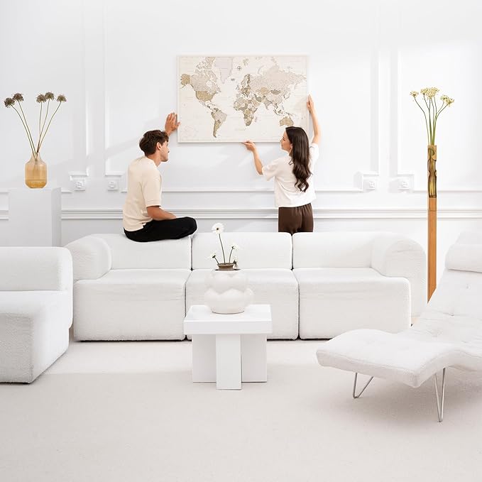 Canvas World Map with Cork Pin Board - English Lettering - Decorative Wall Decoration for All Rooms - Canvas Pictures with World Map Motif (70x50 cm, Pattern 8)