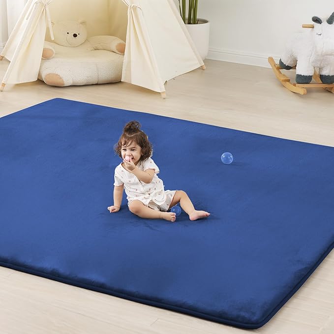 1.3" Thick Baby Floor Play Mat 79x118, Basic Padded Foam Mat for Tummy Time Gym Crawling, Non Slip Cushioned for Babies Toddlers Infants Kids (Blue)