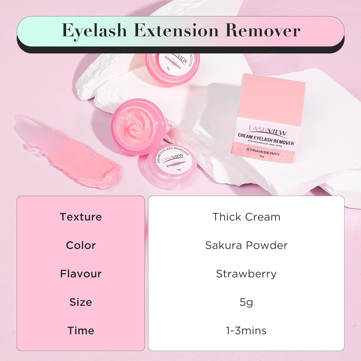 LASHVIEW Eyelash Extension Remover Cream, Strawberry Flavor, Lash Extension Remover Cream,5g
