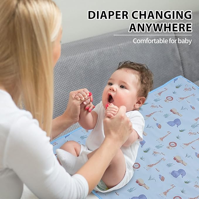 Vegan Leather Baby Changing Mat - Wipeable Portable Changing Pad, Foldable Travel Changing Mat for Baby, Newborns Toddlers Shower Gifts (Animal,20"*28")