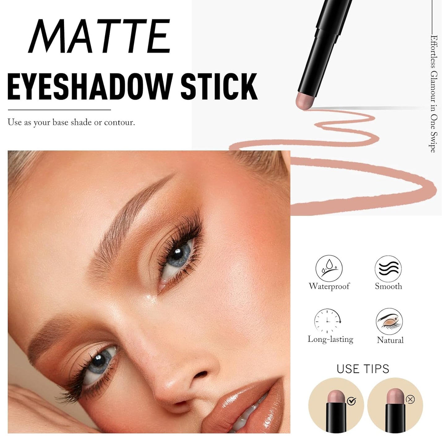 Eyeshadow Stick Medium Warm Brown, Matte Cream Eye Shadow Stick Waterproof Neutral Eyeliner Brightener Pencil Long-Lasting Eye Highlighter Makeup for Older Women Easy to Use High Pigmented