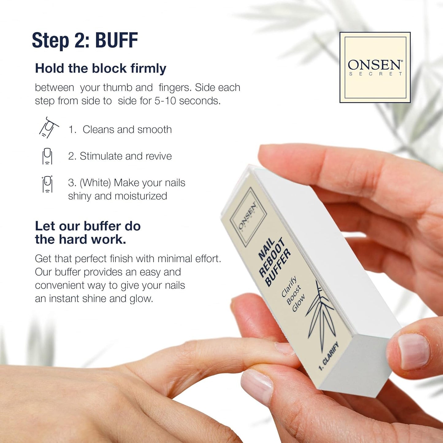 Onsen Secret Nail Care Kit - Japanese Nail Buffer and Shine Kit - Spa-Quality Manicure - Organic Ingredients - Long-Lasting Shine - Easy & Safe - w/Cuticle Care Oil - 1pk