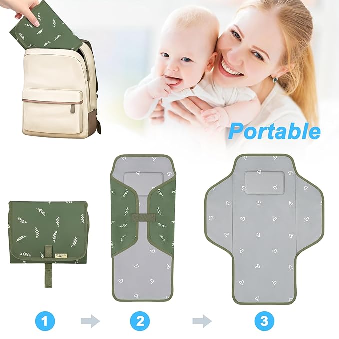 Baby Portable Changing Pad Travel - Waterproof Compact Diaper Changing Mat with Built-in Pillow - Lightweight & Foldable Changing Station, Newborn Shower Gifts
