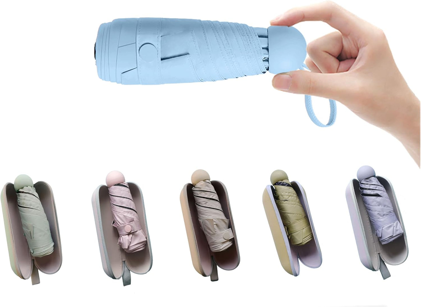 BAODINI Travel Essentials Mini Umbrella for Purse With Case Small Compact UV Sun Protection Lightweight Tiny Pocket Manual Open Close Umbrella for Women Kids and Men Fit Purse Backpack