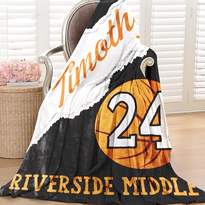 Custom Kids Soft Blanket: Personalized Gift for Basketball Football Soccer Softball Lovers Name and Number - Flannel Toddler Bed Blankets (30X40inch)