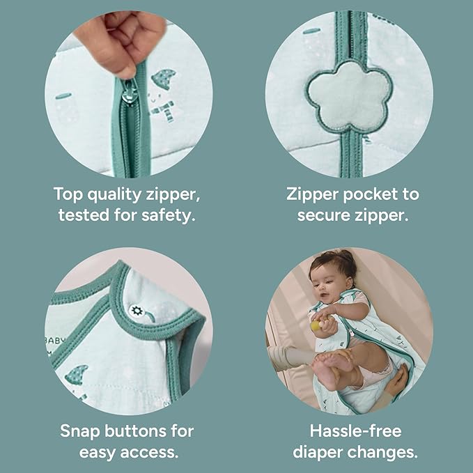 1.5 TOG Sleep Sack - Premium Organic Cotton, Soft, Breathable, Wearable Blanket for Newborns, Infants & Toddlers (0-6 Months), Unisex Baby Sleeping Bag, Gifts for Babies