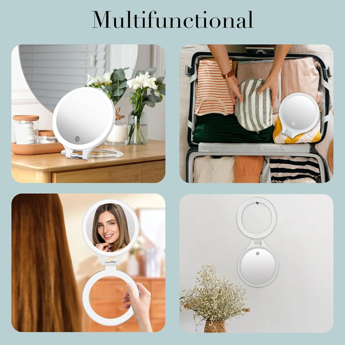 Magnifying Mirror with Light 20X/1X, Double Sided Travel Mirror with Light, Rechargeable Makeup Mirror with 3 Color Setting Adjustable Stand Lighted Vanity Portable Desk Cosmetic