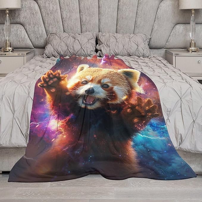 Lesser Panda Blanket Funny Red Panda Gifts for Girls Boys Woman Kids Galaxy Animal Lover Throw Blankets Soft Blanket Warm Fleece Flannel Plush Blankets for Bed Sofa Couch 60"x80"