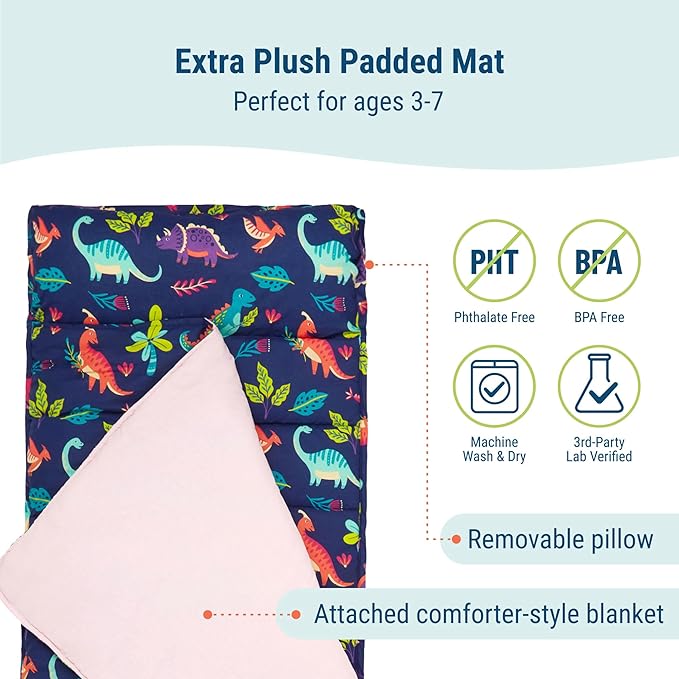 Wildkin Kids Original Nap Mat – Cozy Kids Sleep Mat with Pillow, ideal for School & Travel