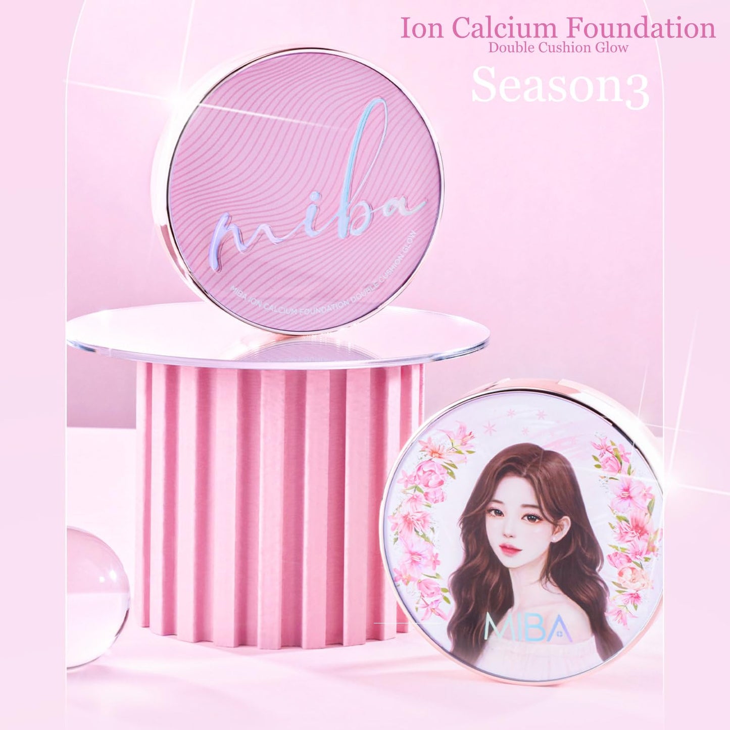MIBA Ion Calcium Foundation Double Cushion Glow 25 g / 0.88 oz Big Cushion SEASON 3. Long Lasting Cover Effect. Moisture glow. Skin tightening relief. Smooth adhesion. (#21 Rosy Ivory Refill)