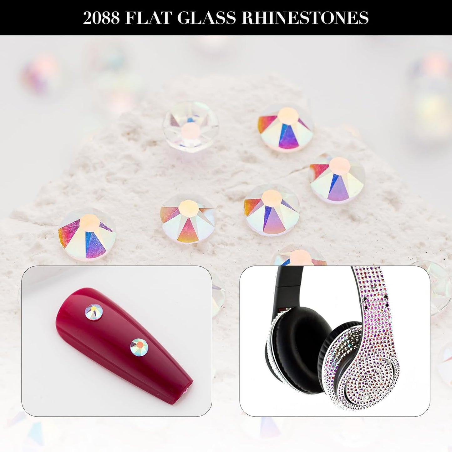 Novani Transparent AB Rhinestones 1440pcs Flat Back Round Rhinestone Style 2088 Sparkly Crystal Gemstones for Nail Art and Crafting SS20,4.6-4.8mm