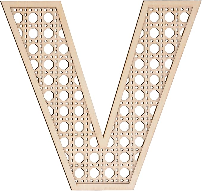 Large Boho Wooden Rattan Letters 12 inch for Nursery Decor Wood Letter V Wall Decors for Baby Girl Boy Bedroom Home Rustic Name Sign Birthday Wedding Decorative Letters