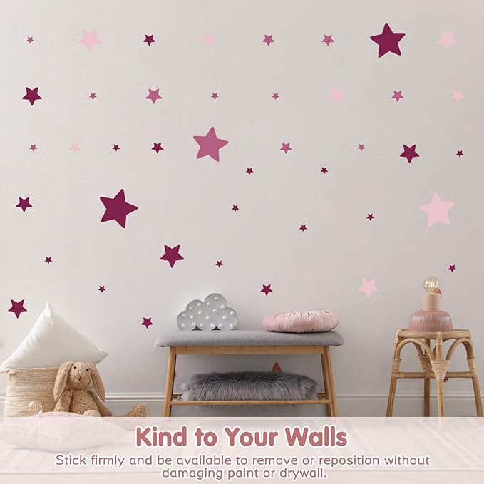 Stars Wall Stickers for Kids Room Nursery, Purple Tone Stars Wall Decals for Girls Bedroom, Vinyl Stars Wall Decals Peel and Stick for Girls Kids