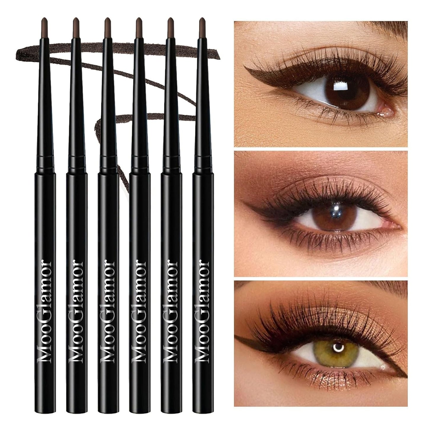 12 Pcs Black and Brown Eyeliner Pencil Gel Eyeliner Pen with Retractable and Waterproof Eye Liner for Bold and Defined Eye Liner (6 Black+6 Brown)