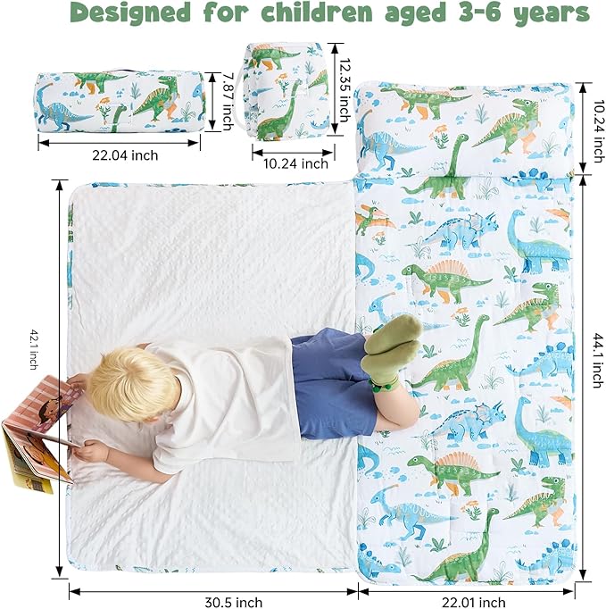 DJY Toddler Nap Mat,Kid Slumber Bag with Removable Pillow & Minky Blanket,Soft Sleeping Mat Perfect for Daycare,Preschool,Kindergarten,Travel
