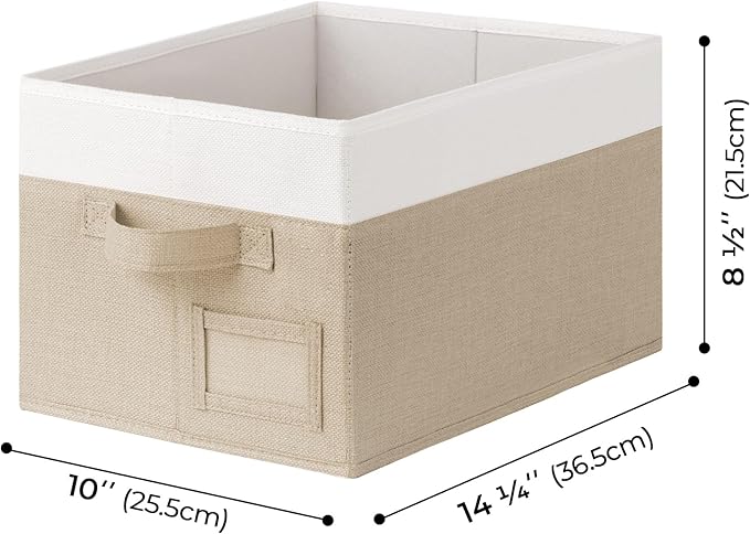 GRANNY SAYS Shelf Storage Baskets, Fabric Storage Bins for Clothes, Closet Storage Boxes with Handles, Collapsible Storage Containers for Bedroom and Living Room, Khaki and Ivory, Large, 3-Pack