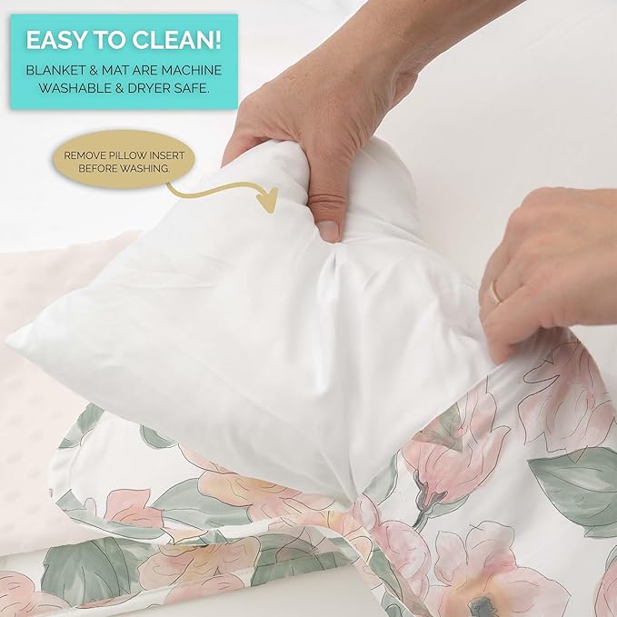 JumpOff Jo Nap Mat for Kids - Cozy Kids Rest Mat with Removable Pillow and Ultra Soft Blanket for Preschool, Daycare, and Sleepovers - Floral Watercolor