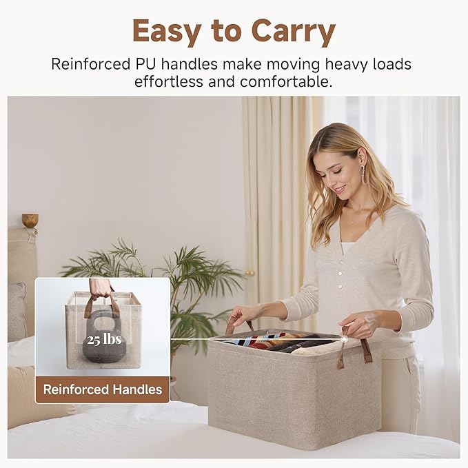 StorageWorks Storage Bins, Fabric Storage Bins for Shelves, Large Storage Baskets with Metal Frame, Closet Baskets and Bins with Handles, Brown and Beige, 2-Pack