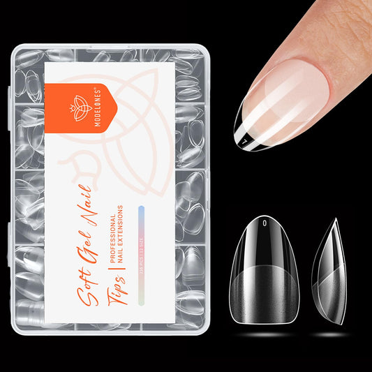 modelones Extra Short Almond Nail Tips, Pre-shaped Tips x Gel Soft Fake Nails False Acrylic Clear Full Cover Press on Extension Kit x Gel Manicure DIY at Home 216PCS 12Sizes