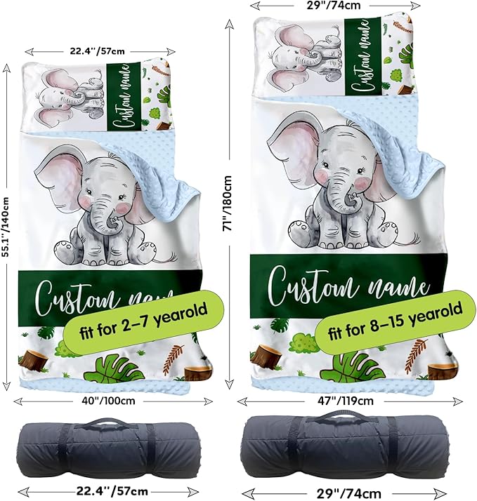 Personalized Toddler Nap Mats for Preschool, Custom Name Kids Sleeping Bag for Daycare, Roll Up Sleeping Mat with Removable Pillow and Soft Dot Minky Blanke for Boys Camping Travel