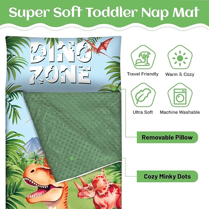 Toddler Nap Mat Kids Sleeping Bag 59‘’×24‘’, Soft Slumber Bag with Removable Pillow for Kids Girls Boys,Roll Up Sleeping Mat Lightweight for Camping,Daycare, Kindergarden