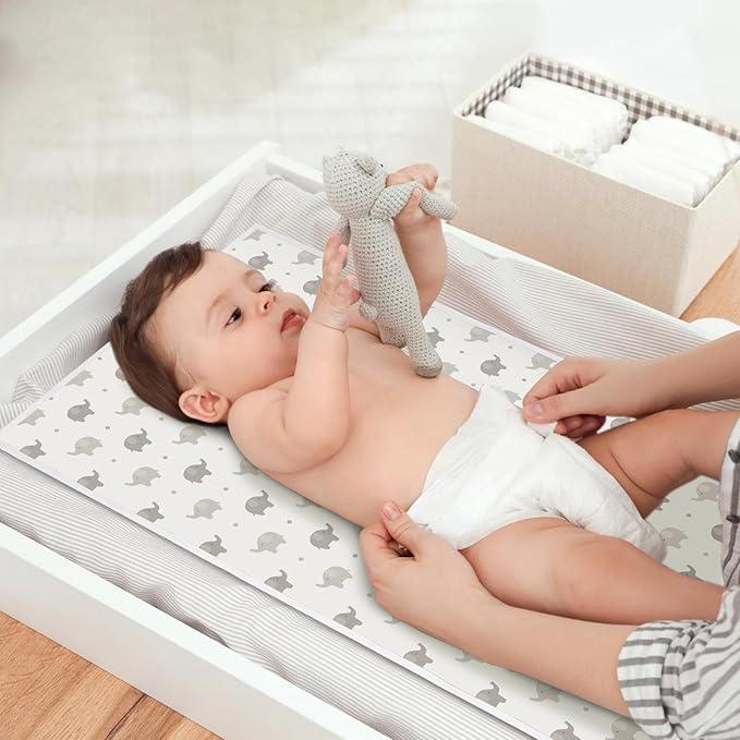 Vegan Leather Baby Changing Mat - Wipeable Portable Changing Pad 2 Pack, Foldable Travel Changing Mat for Baby, Newborns Toddlers Shower Gifts (Rainbow&Elephant,15.75"*28")