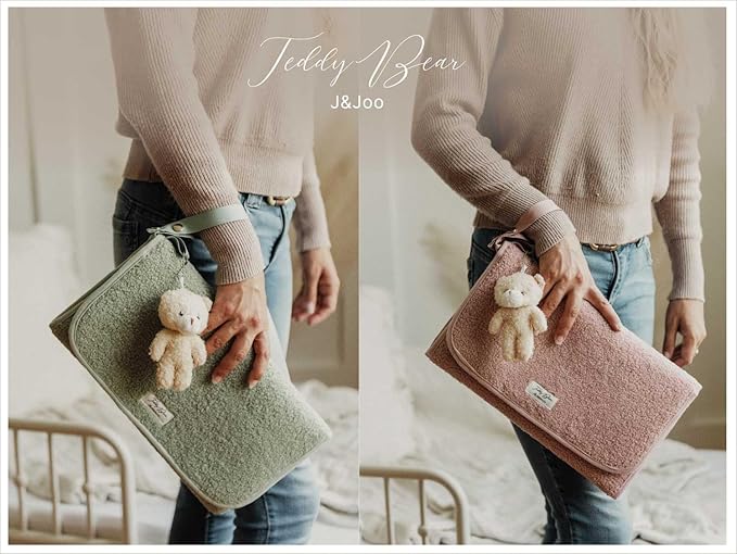 J&Joo Portable Diaper Changing Pad - Ultra Soft, Extra Padded, Waterproof Baby Changer Travel Essential, EZ Access Mesh Pockets, Gift for Baby Shower, Newborn Girls and Boys, 0-12 Months