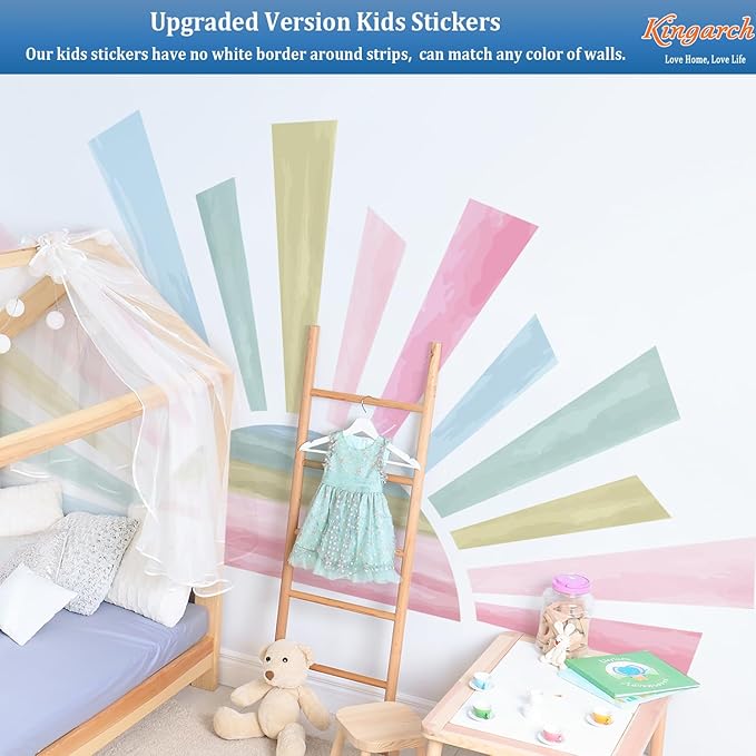 Large Boho Half Sun Wall Decals, Sunshine Peel and Stick Fabric Nursery Wall Decor, Removable Home Room Decor Murals Stickers for Kids Girls Toddler Bedroom Living Room Playroom