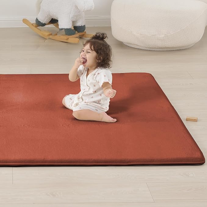 1.3" Thick Baby Floor Play Mat 50x50, Basic Padded Foam Mat for Tummy Time Crawling, Non Slip Cushioned for Babies Toddlers Infants Kids (Coral)