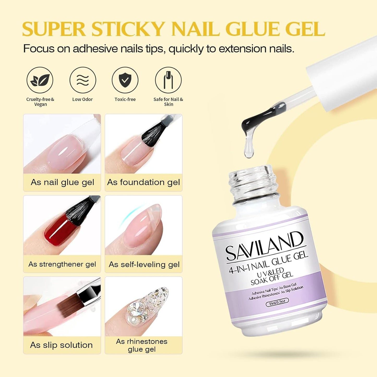 SAVILAND Gel Nail X Kit: 500 Pcs Square Nail Tips Gels Nail Kit with Drill, 0.5 Oz 4-in-1 U V Nail Glue with Lamp, Nail Kit At Home Art Designs & Salon Manicure Kit Gift For Women
