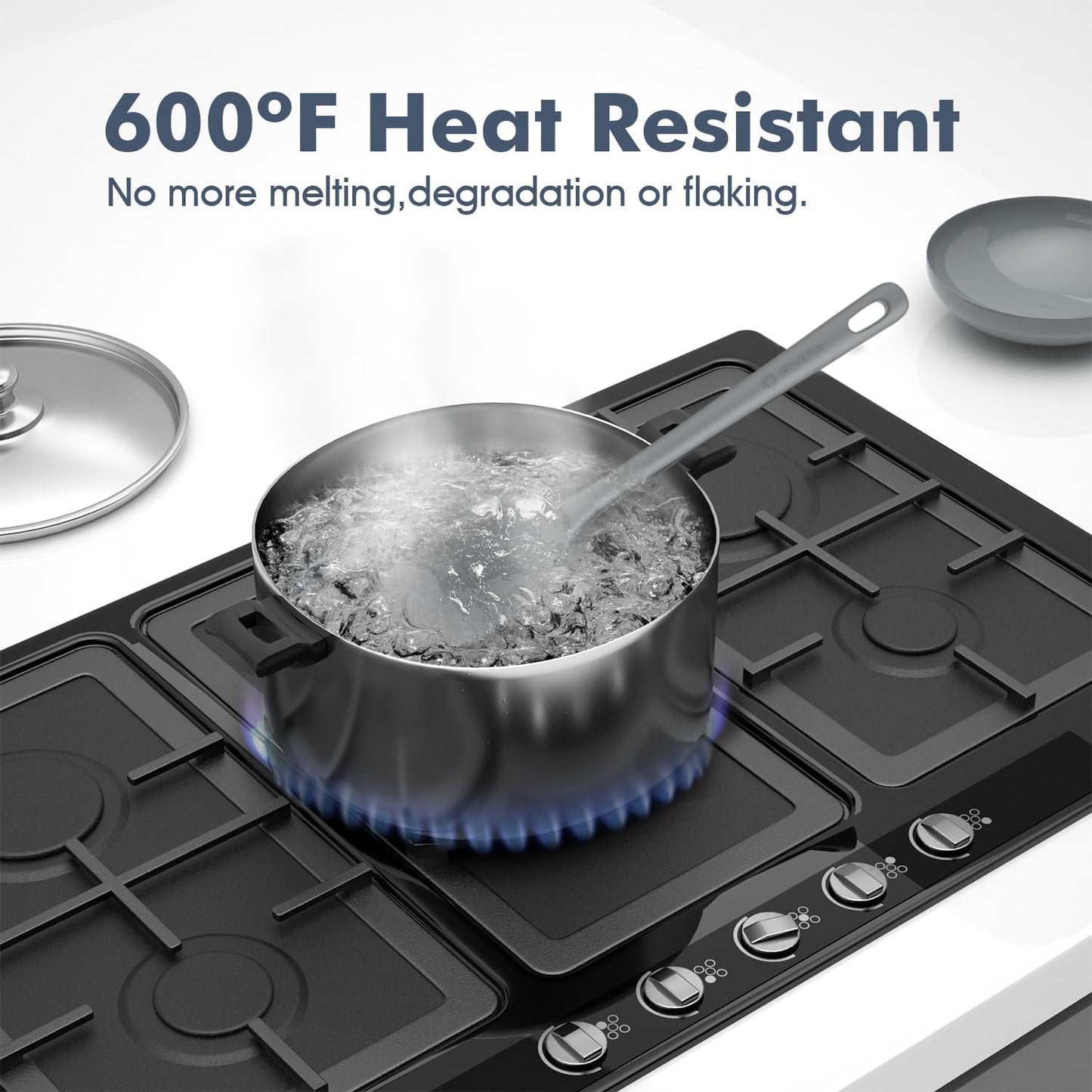 5 Pieces Silicone Spatula Set, Food Grade Rubber Spatula, Upgrade Strong Handle with Ergonomic Grip, Heat Resistant Up to 600°F for Nonstick Cookware, Cooking Gray