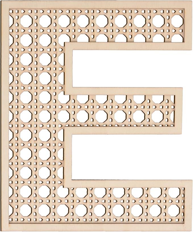 Large Boho Wooden Rattan Letters 12 inch for Nursery Decor Wood Letter E Wall Decors for Baby Girl Boy Bedroom Home Rustic Name Sign Birthday Wedding Decorative Letters