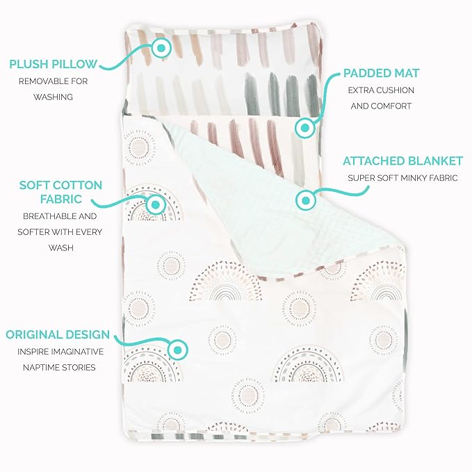 JumpOff Jo Nap Mat for Kids - Cozy Kids Rest Mat with Removable Pillow and Ultra Soft Blanket for Preschool, Daycare, and Sleepovers - Rainbow Dash