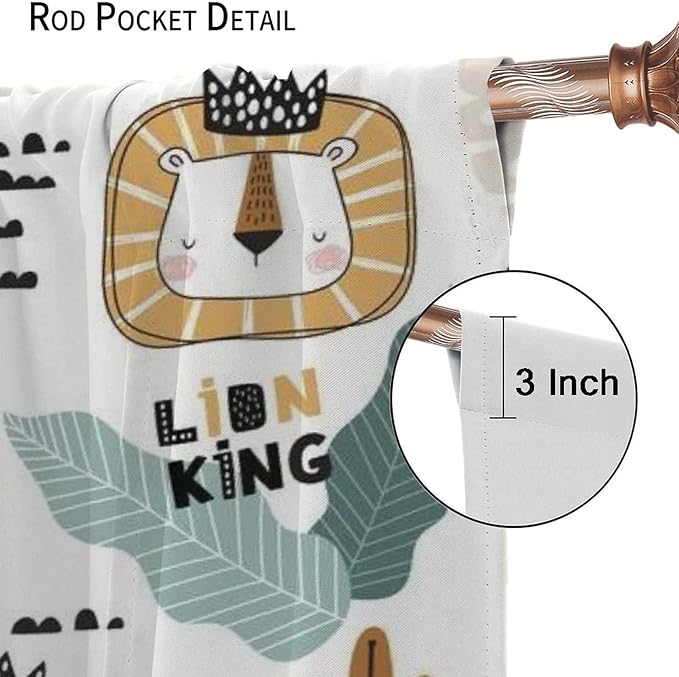 Cartoon Little Lion King Window Curtains for Baby Child,Cute Funny Forest Animals,Tropical Jungle Leaves Wildlife Boho Rainbow Print Blackout Drapes for Nursery Boys Girls Kids Bedroom 63x72in