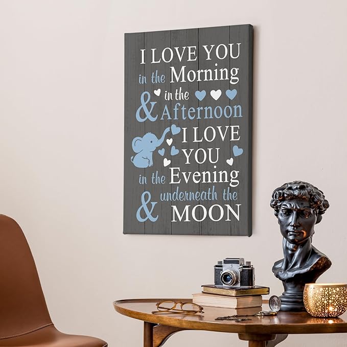 HIWX Baby Elephant Nursery Decor, I Love You In The Morning Sign Framed Canvas Painting Wall Art Decor, Elephant Wall Art, Baby Wall Art Home Decoration For Room Bedroom 14x16