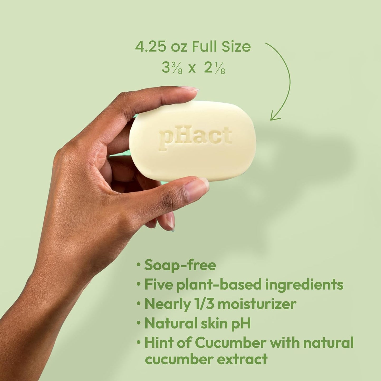 ANDREW LESSMAN pHact Moisture-Rich, Soap-Free Cleansing Bar Cucumber. Natural Skin pH. All Skin Types - Even Sensitive Skin. Hypoallergenic. Dermatologist Tested. 6 - Pack 4.25 oz each