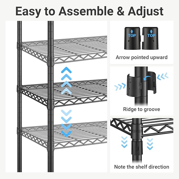 VIPEK V1 Plus Heavy Duty Clothes Rack with Shelves - 4 Tiers Adjustable Height | Holds Up to 540lbs | Perfect for Small Spaces, Apartments | Compact Design for Flexible Storage, Black