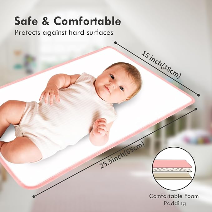 Portable Diaper Changing Pad for Baby - Waterproof Compact Changing Mat with Wrist Strap - Wipeable Travel Changing Pad for Diaper Bag - Gifts for Baby Shower by PHOEBUS BABY(Pink Flowers)