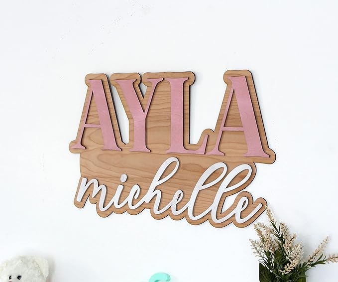 Large Wood Nursery Sign | Nursery name sign for Kids | Custom Wood Name Sign | 3D Wood Baby Name Sign (Pink)
