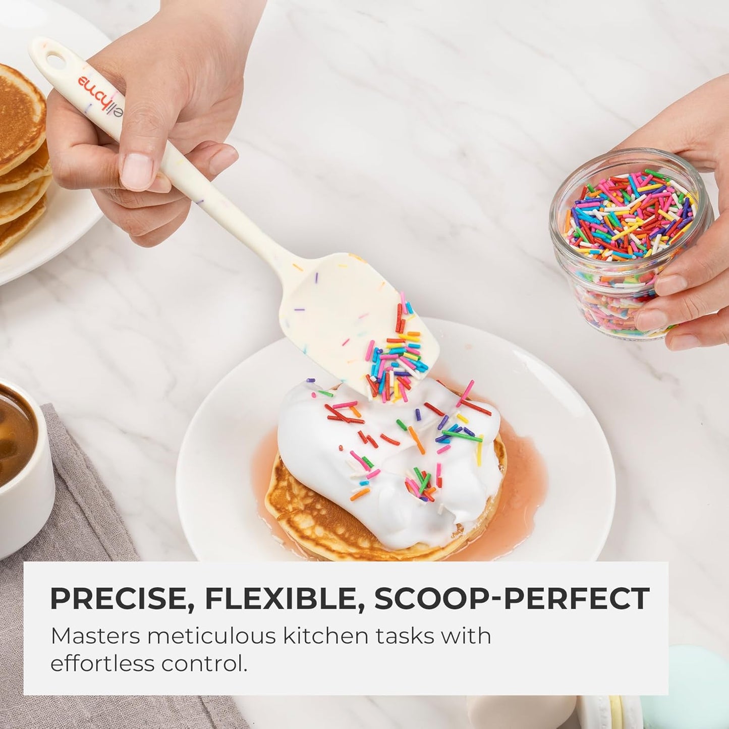 Elihome Mini Silicone Spoonula - Non-Stick Heat Resistant Silicone Scraper Spatula for Mixing, Serving, Scraping, Stirring, and More, 8.75 Inch, Sprinkles