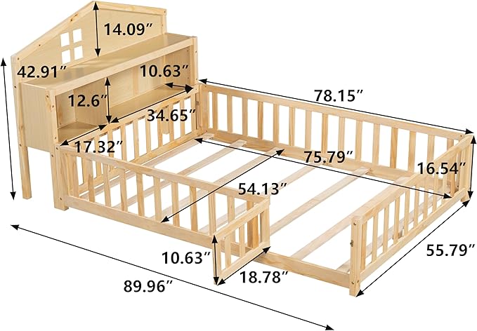Headboard Storage Cabinet for Full-Size Montessori Floor Bed Natural,Freely Collocation