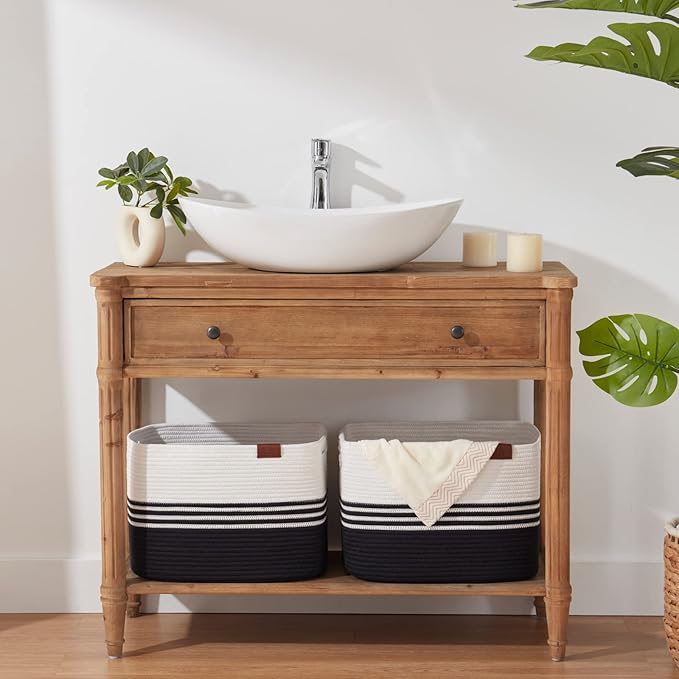 Storage Baskets, 42L*2 Pack Storage Baskets for Organizing, Laundry Basket for Closet, Cotton Rope Blanket Basket for Storage, Toy Storage Basket for Living Room, Laundry Room, Bedroom-Black