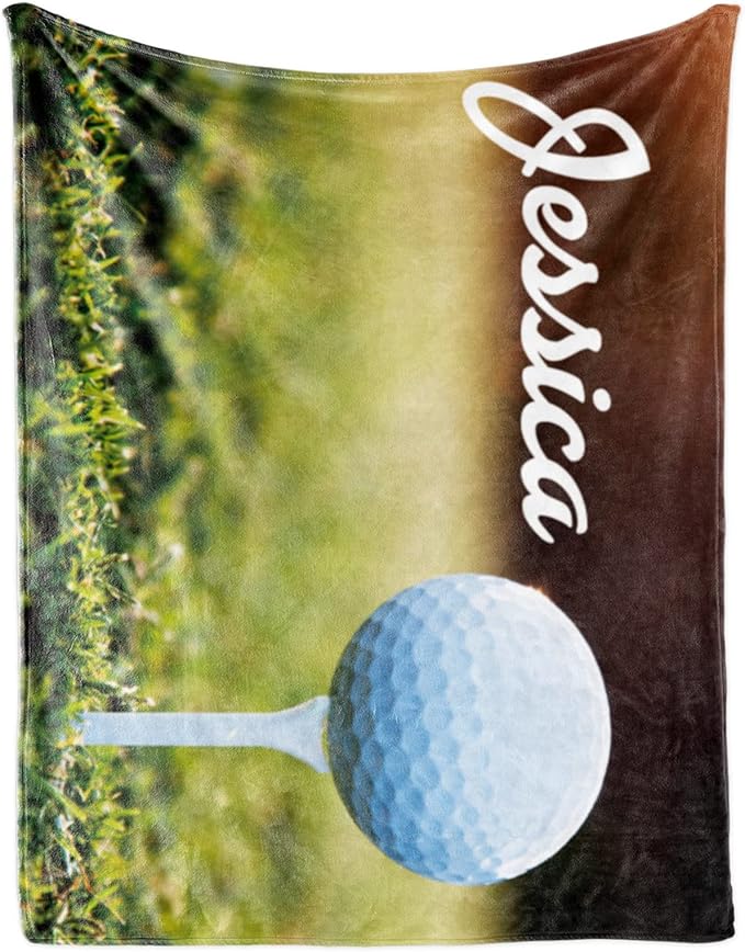 Personalized Golf Blanket Name and Number: Custom Golf Throw Blankets Super Soft Flannel Customized Name Softball Gifts for Kids Boys Girls Women Men Golf Lover(40" x 50" for Kids)