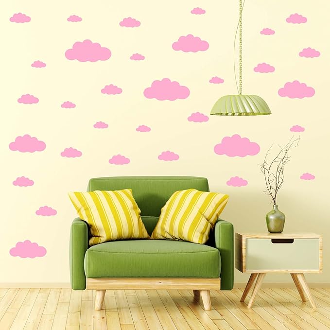 31PC Pink Cloud Wall Decals, Removable DIY Large Vinyl Sticker Self Adhesive Wallpaper for Living Room Nursery Children Baby Kids Boys Girls Bedroom Decor Home Art Mural Dec